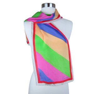 Vintage KENZO Long Colorful Stripe Silk Scarf 52" x 10" Designer Rectangle